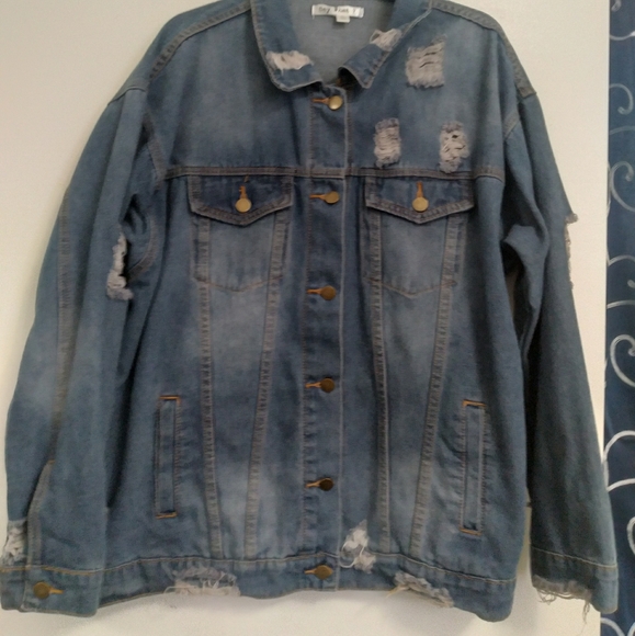 Say What? Jackets & Blazers - Say What? Distressed Jean Jack in a XL